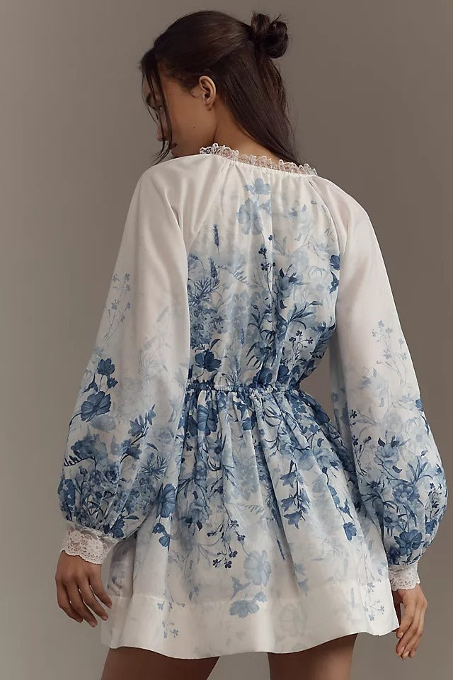 LuneluX™ – Vintage Puff Sleeve Stand Collar Dress Carmine Juneberry