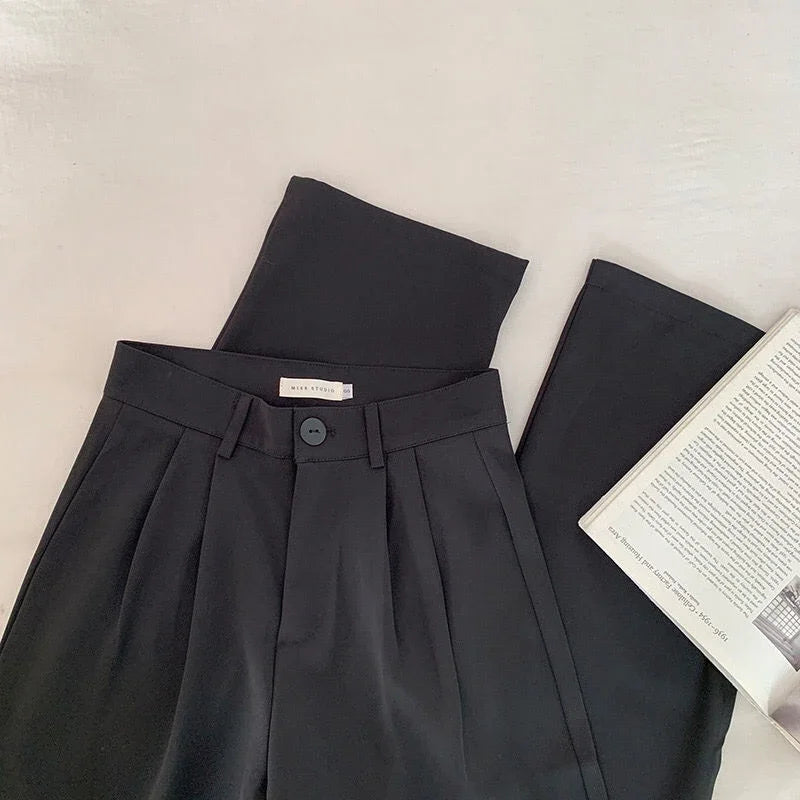 High Waist Women Suit Pants Fall Straight Office Ladies Korean Fashion Trousers Casual Button Loose Female Black Pants New 2024 exovai.com