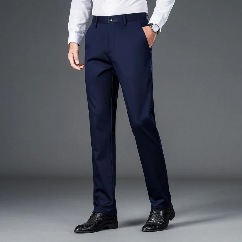 Men's lightweight business casual pants with micro elasticitymen's quick drying pantsnew straight leg office black deep bluepant exovai.com