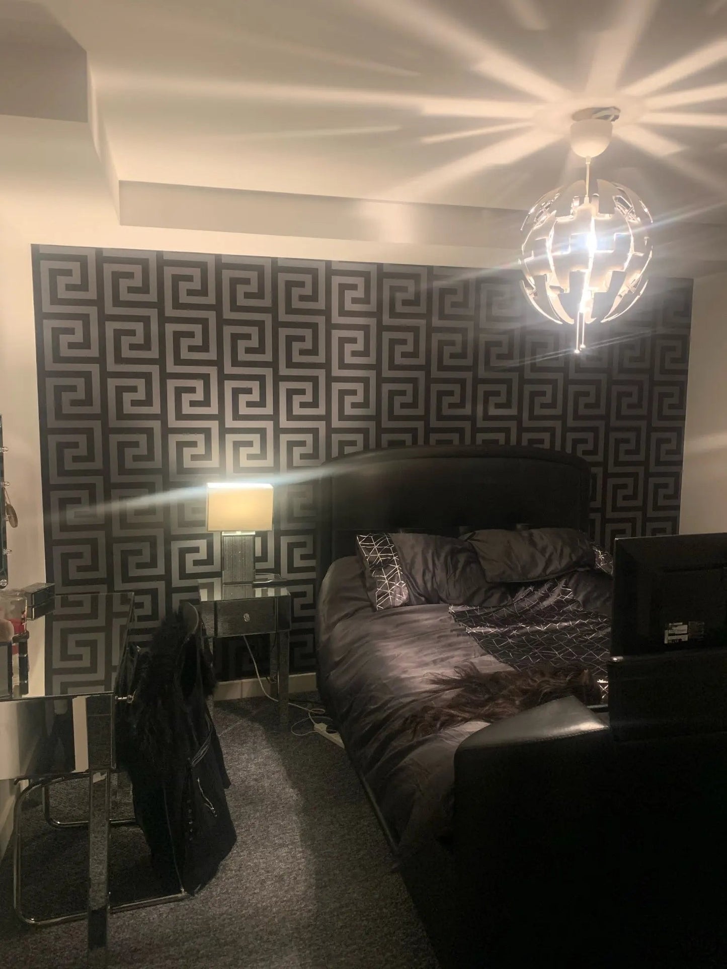 Geometric Wall Papers Black Grey Luxury Satin Effect Large Greek Key Wallpaper Living Room Background Decor exovai.com