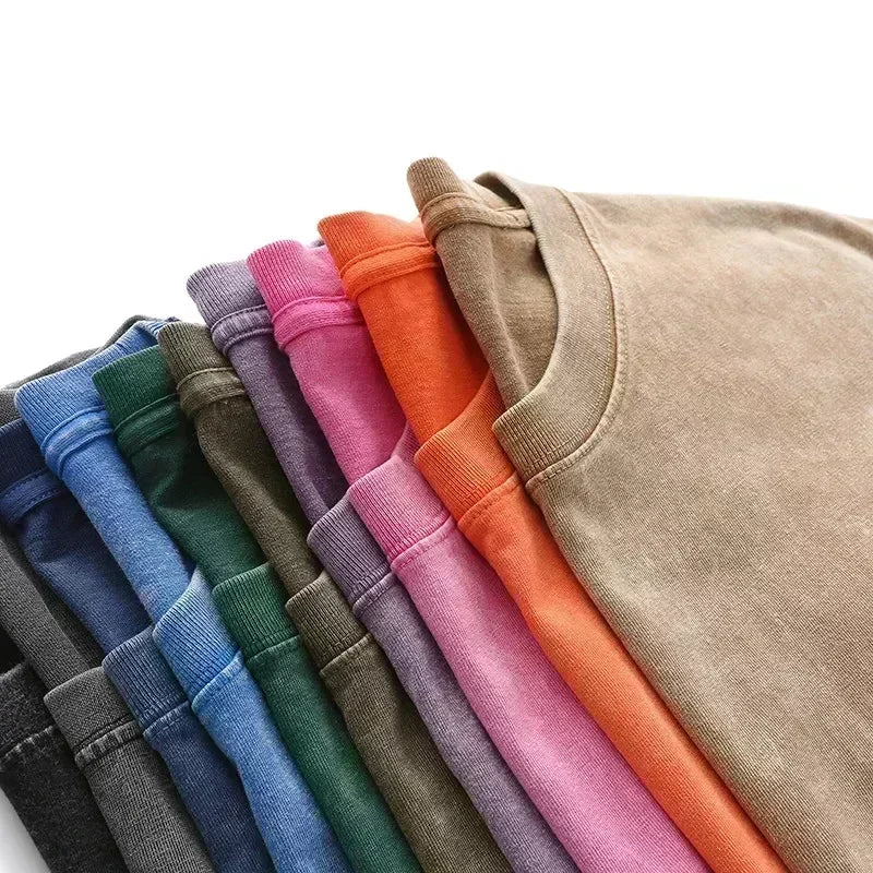 Summer 2025 round-neck pure cotton printed T-shirt retro washed pure cotton short-sleeved loose casual neutral street top exovai.com