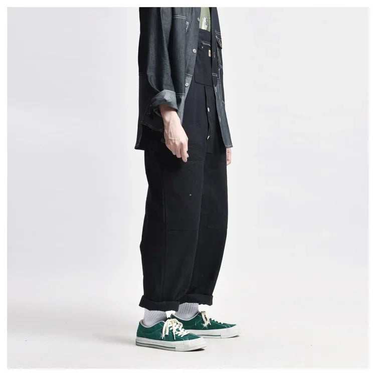 Japanese Style Loose Fit Jumpsuit Cargo Pants Bell Bottoms Dad Pants Ins Popular Same Style Tank For Men Women exovai.com