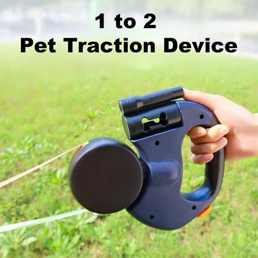 2 In1 Multi-functional LED Light Pet Leash Automatic Retractable 3M/5M Reflective 360 Swivel Dual Dog Leash with Bag Container exovai.com