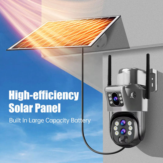 10X Optical Zoom 4G SIM Solar Camera 6K 12MP Three Lens WiFi Outdoor Surveillance Camera PIR Auto Tracking Solar Security CCTV exovai.com