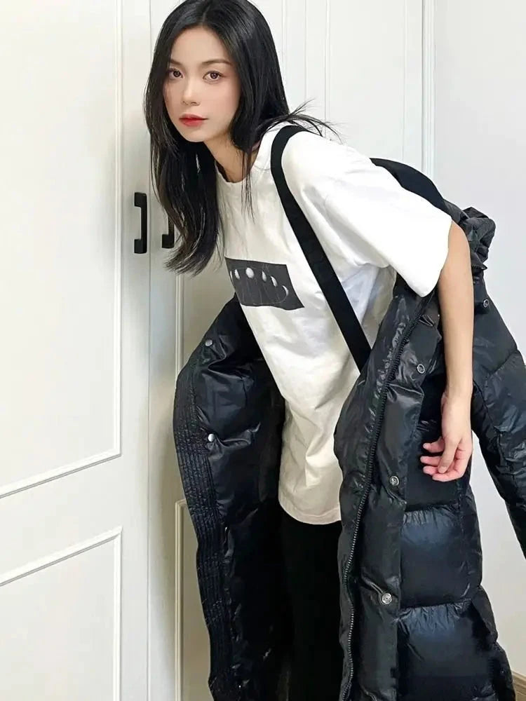 Winter Women Loose Cotton Padded Jacket Korean Ladies Long Over The Knee Puffer Coat Female Hooded Black Warm Cotton Padded exovai.com