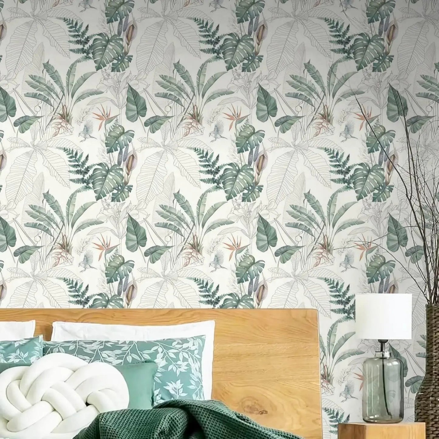 Tropical Palm Leaf Peel and Stick Wallpaper Light Green Olive Palm Tree Leaf Self Adhesive Wall Paper Removable Contact Paper exovai.com