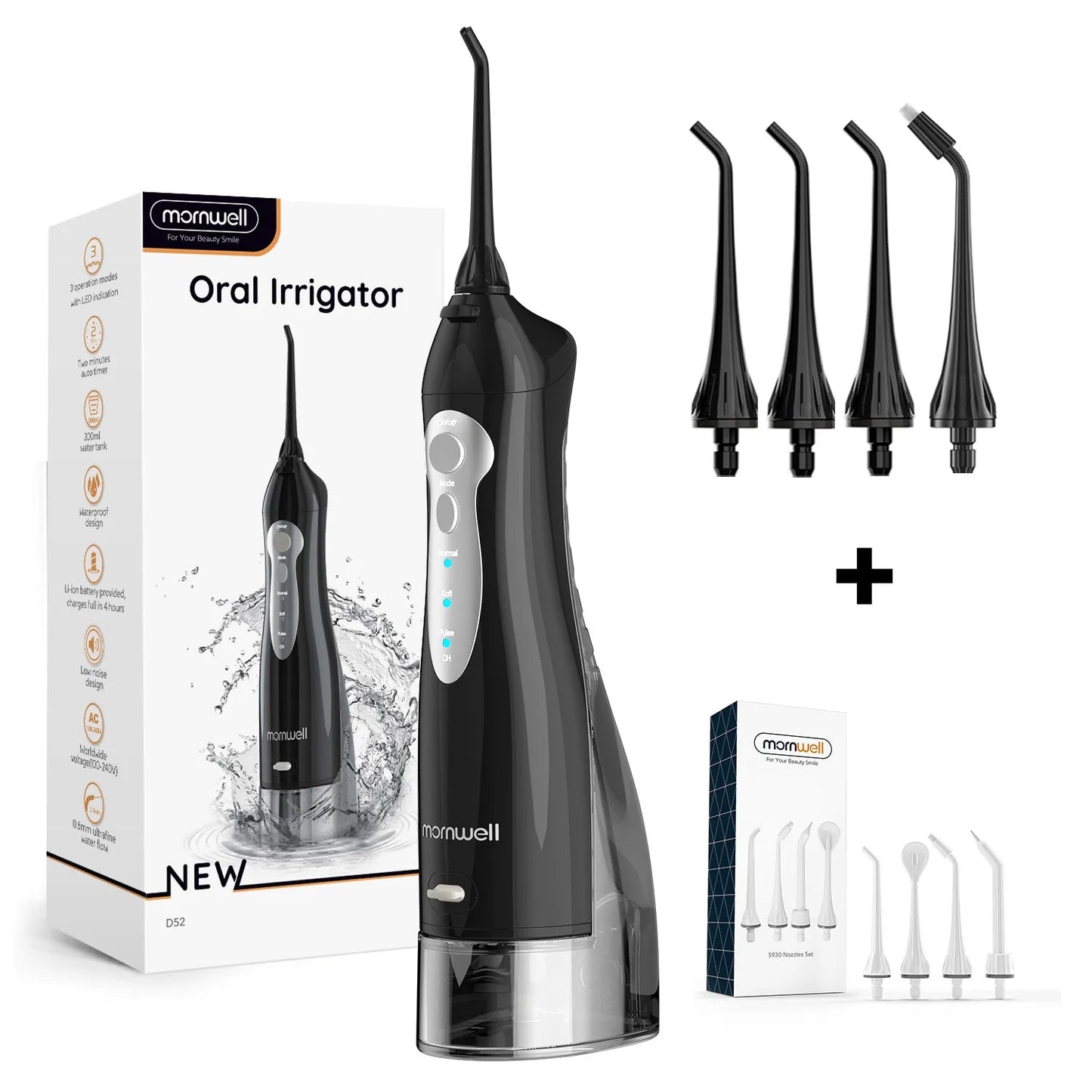 Water Dental Flosser Teeth Picks 4 Jets 3 Modes Portable Cordless D52 Water Flosser for Teeth Cleaner IPX7 Waterproof Oral Picks exovai.com