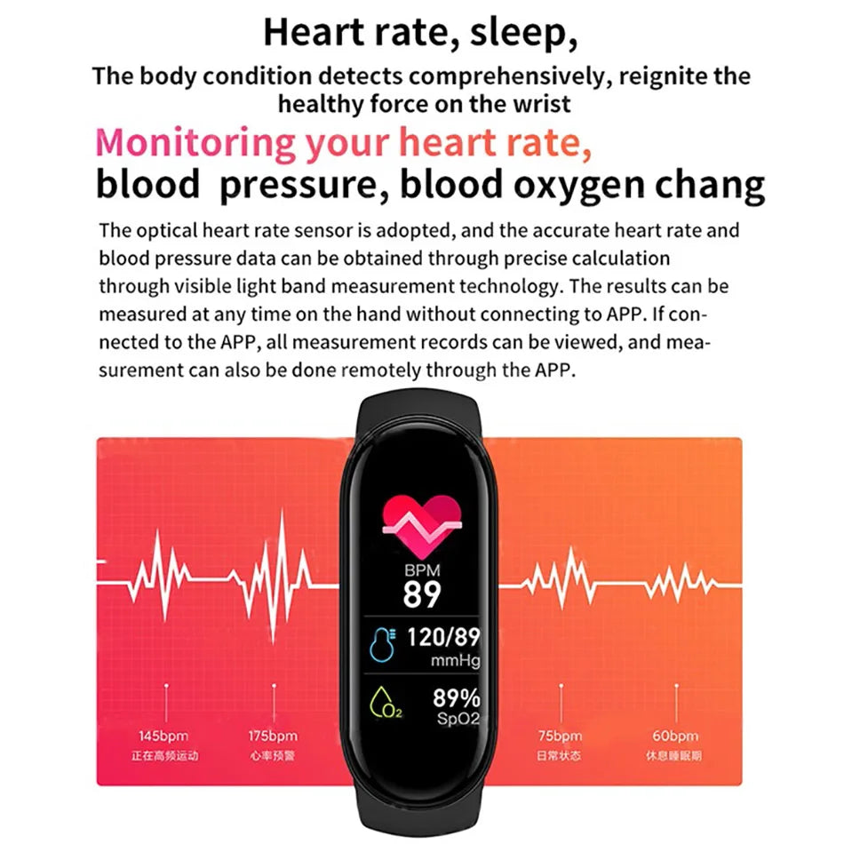 M6 Smart Watch Men Women Fitness Smart Bracelet Sports Band Heart Rate Blood Pressure Monitor Waterproof Multi-function Watches exovai.com
