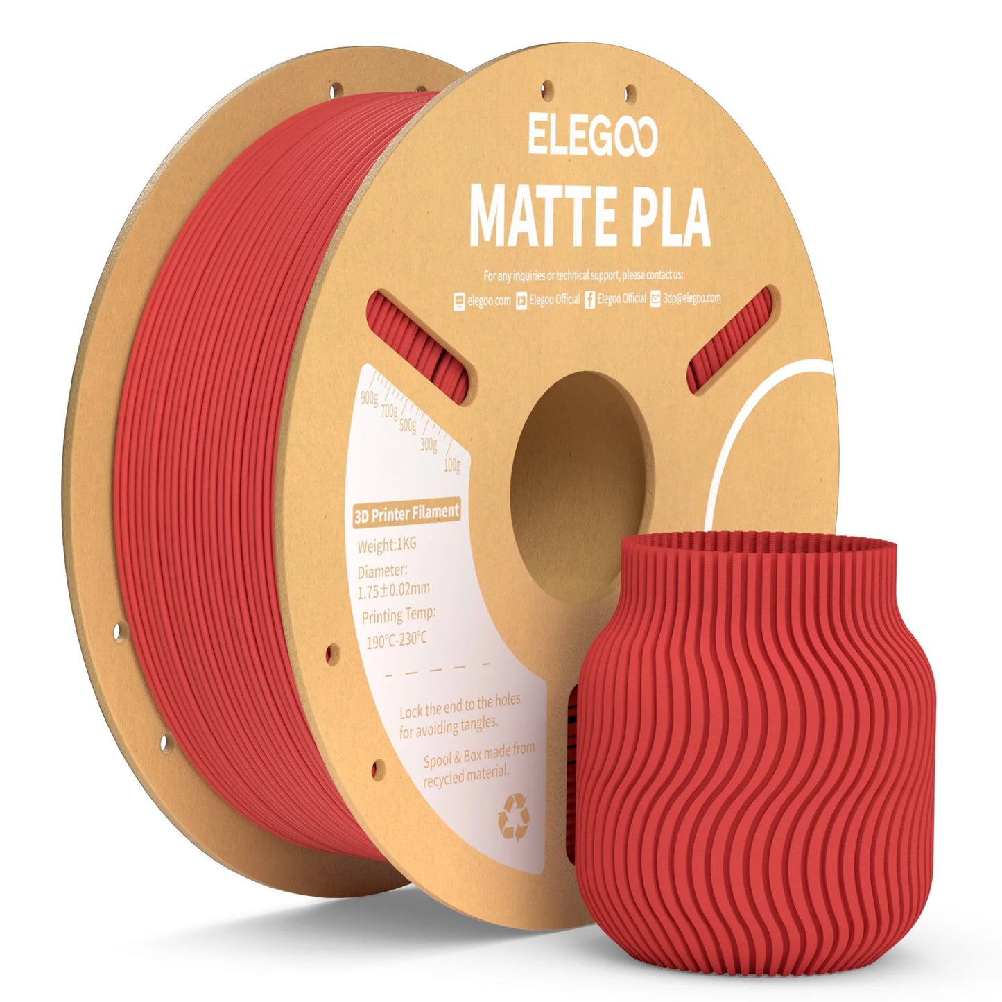 ELEGOO Matte PLA Filament 1KG,1.75mm FDM 3D Printer Filament Dimensional Accuracy +/- 0.02mm, 1kg Carboard Spool (2.2lbs) exovai.com