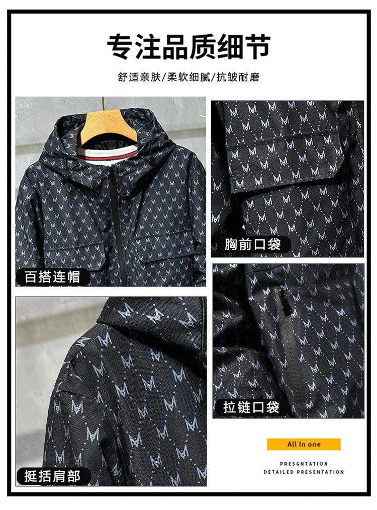 Men's Fashion Casual Spring Autumn Clothing Windproof Loose Jacket Black Color Outdoor Hooded Punching Jacket 7XL exovai.com