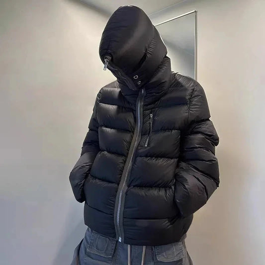 RO style shark head loose casual high street trend men and women hooded black down jacket exovai.com