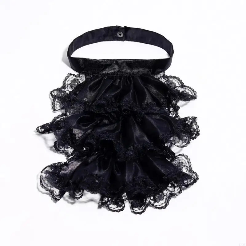 Y3NE Lace Jabot Collar Victorian Theme Party Neckwear Cosplay Accessory Collar for Halloween Teaparty Dressingup Neckpiece exovai.com