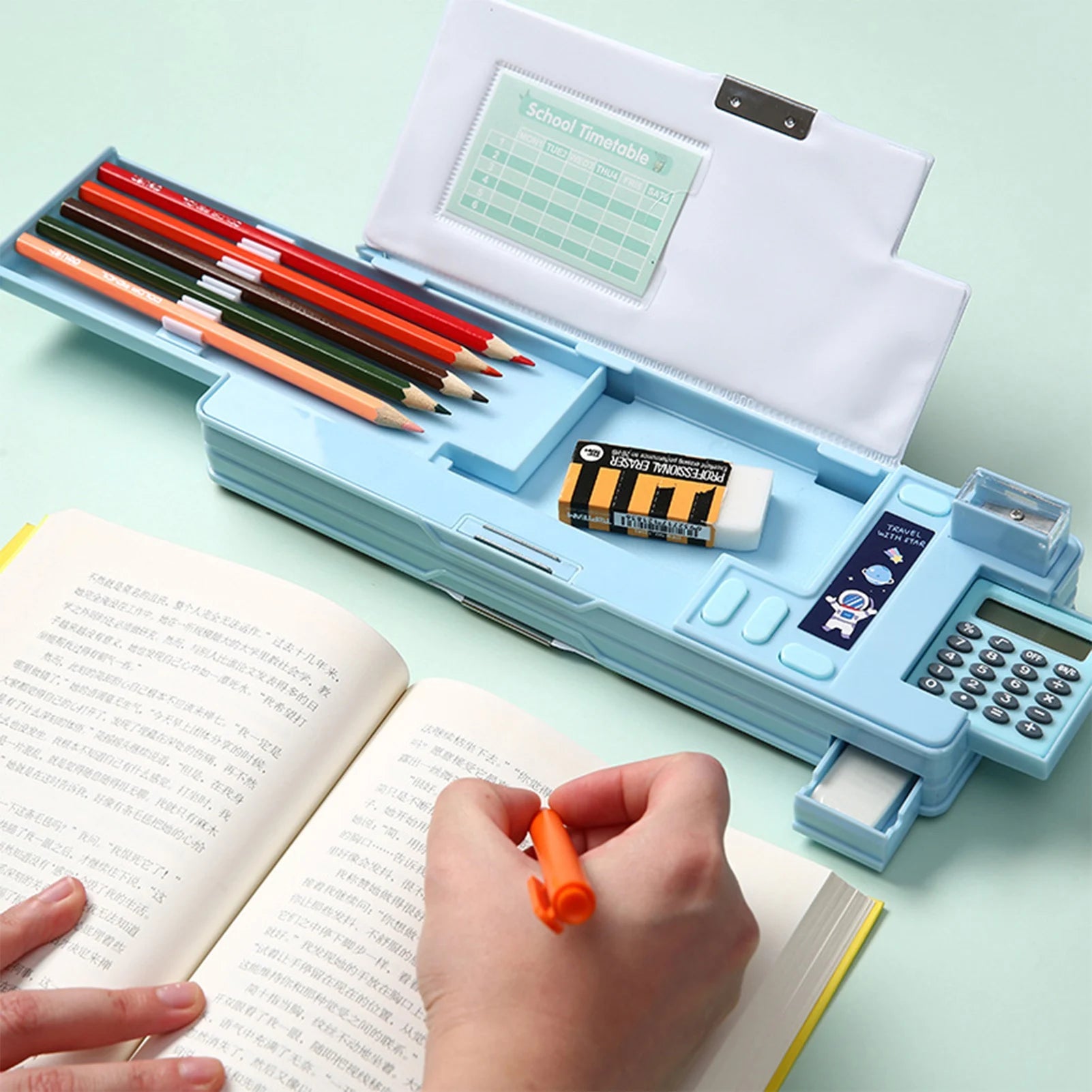 Pencil Cases Stationery Supplies School Cute Cartoon Universe Large Capacity Mulfunction with Calculator and Pencil Sharpener exovai.com