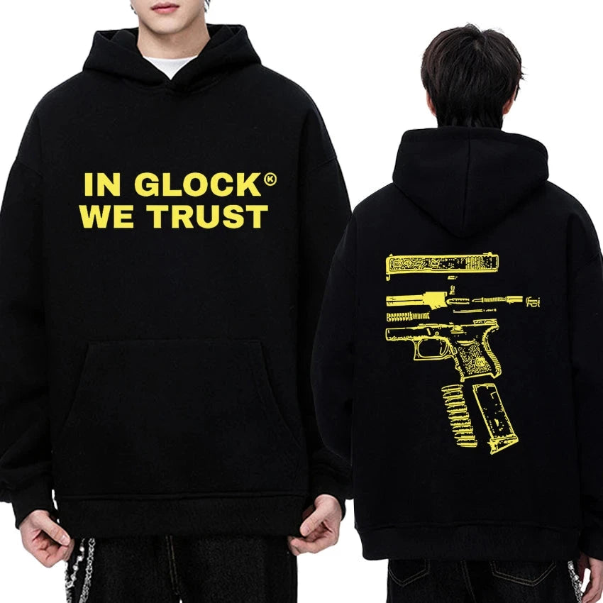 IN GLOCK WE TRUST Letter Double Sided Printed Hoodie Men Women Punk Style Vintage streetwear Unisex Fleece Long sleeve pullovers exovai.com