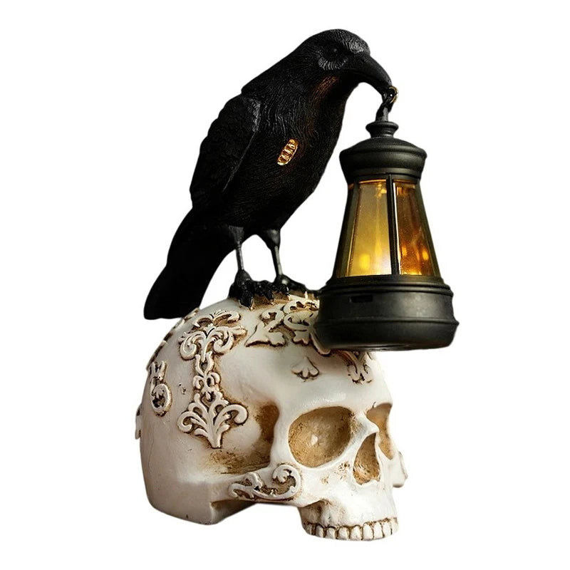 Halloween Crow Skull Night Light Table Lamp Halloween Decorative Skull Lamp Gothic Decorative Night Light Resin Craftsmanship exovai.com