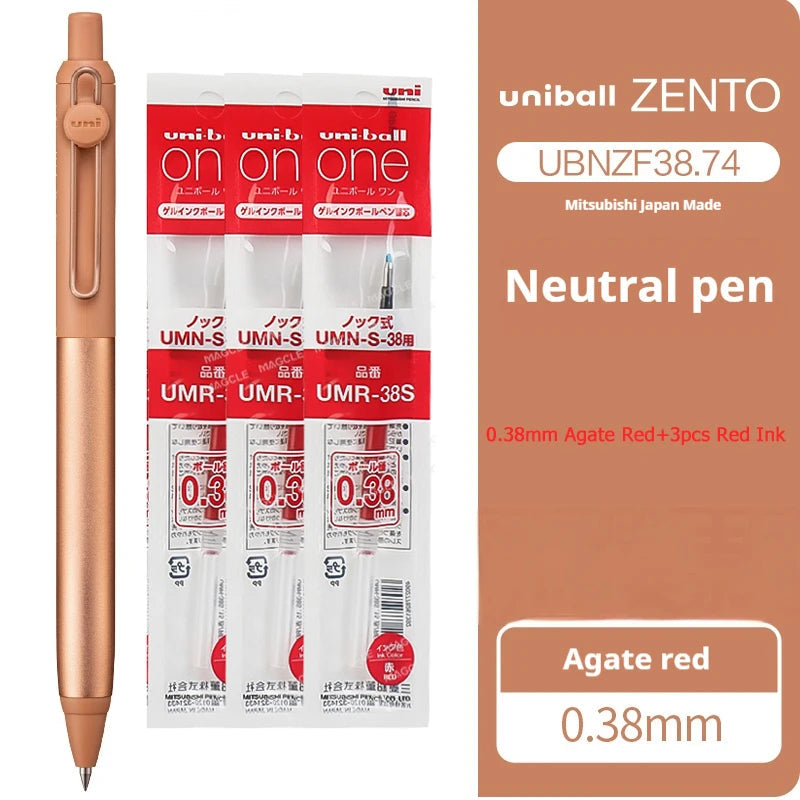 Japanese uni-ball ZENTO Gel Ink Pen Limited Flow Model Metal Push Ultra-Smooth Writing 0.38/0.5mm Signing for Students Business exovai.com