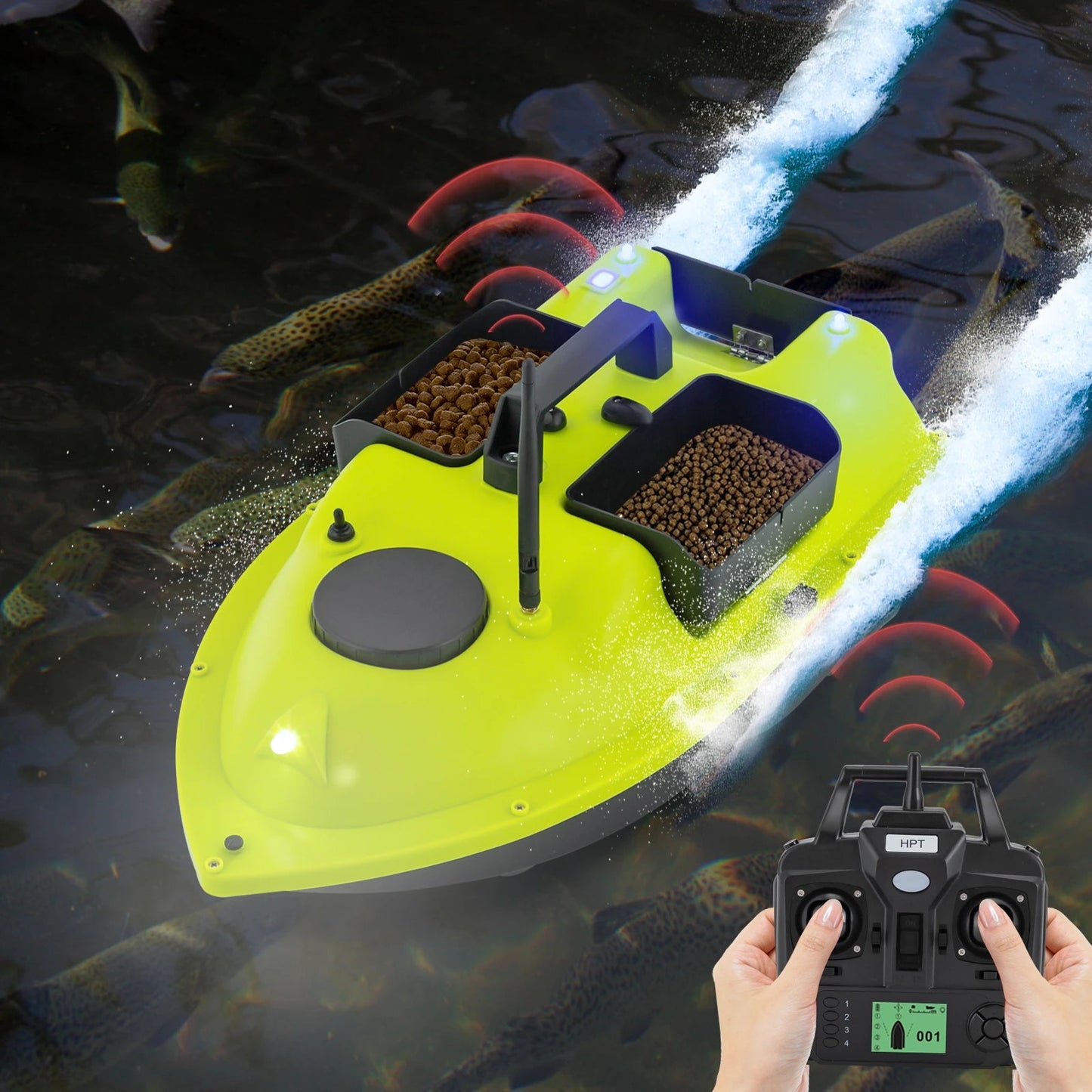 GPS Fishing Bait Boat Green with Remote Control Dual 390 Motors Three-bladed Propeller for Outdoor Fishing exovai.com