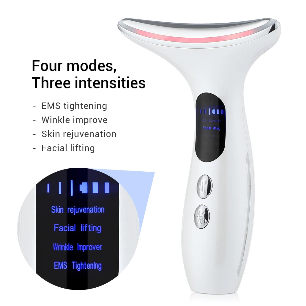 EMS Three Color Light Firming Rejuvenating Neck Beauty Device Skin Ion Importer Facial Lifting Neck Lines Wrinkles Device exovai.com