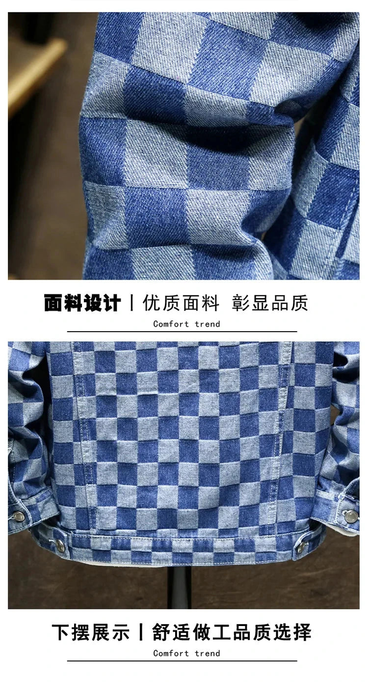 Men's Denim Jacket Blue Button Plaid Male Jean Coats Cheap Price Stylish One Piece Vintage Trendy Casual Original Korea Lxury exovai.com