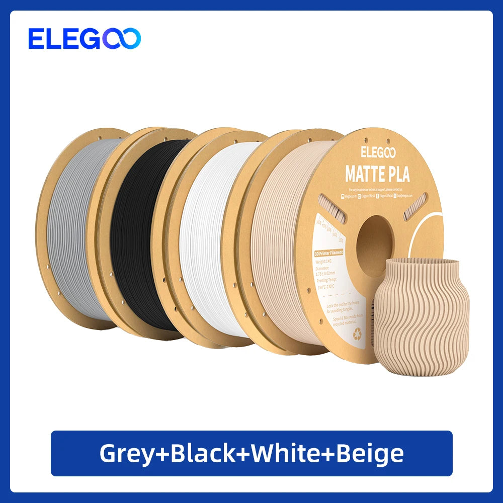 ELEGOO Matte PLA Filament 1KG,1.75mm FDM 3D Printer Filament Dimensional Accuracy +/- 0.02mm, 1kg Carboard Spool (2.2lbs) exovai.com