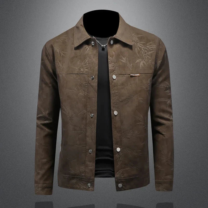 Luxury Flocking Bomber Jacket Mens 2025 Autumn Business Vintage Casual Slim Jacket Lapel Single Breasted Jacquard Coats Jacket exovai.com