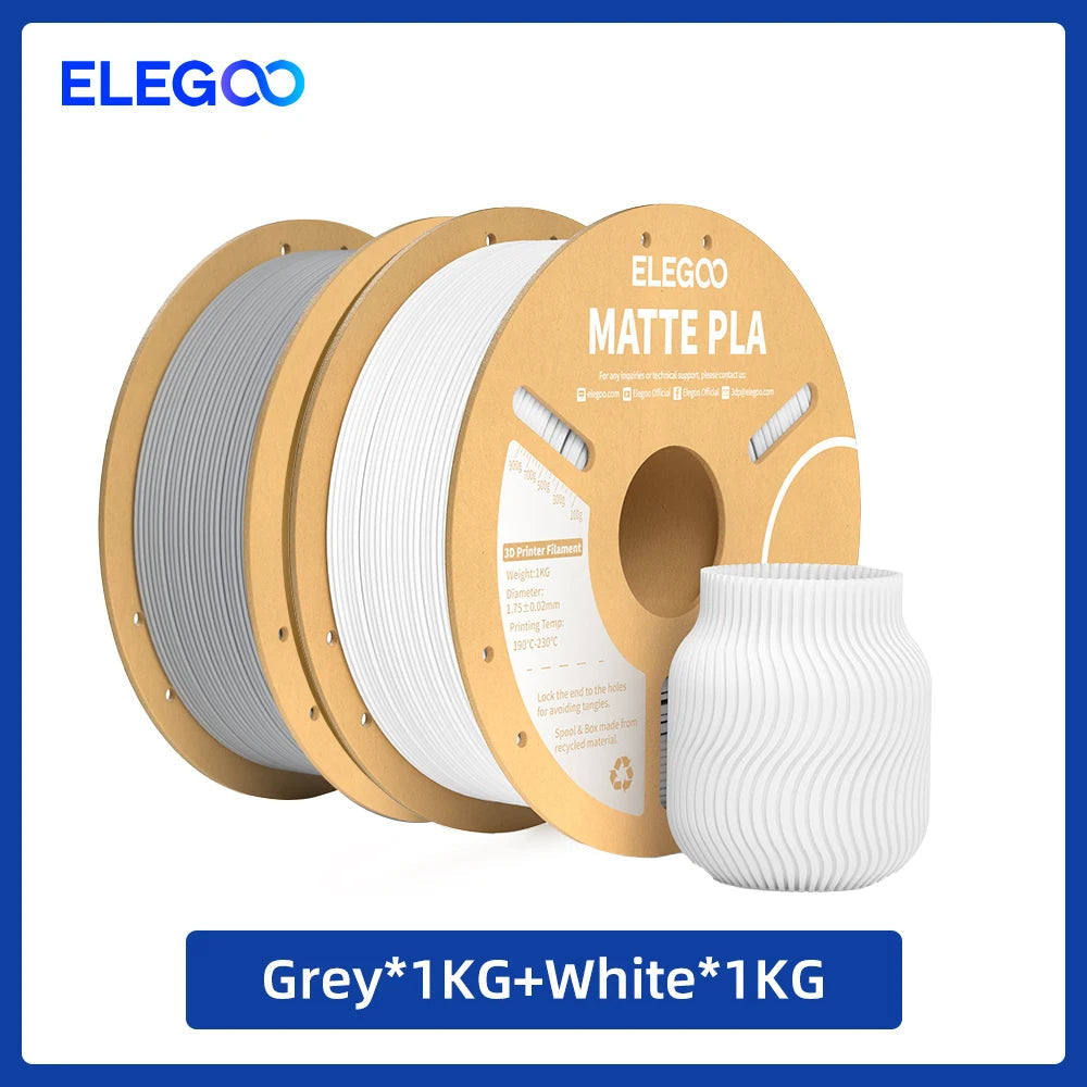 ELEGOO Matte PLA Filament 1KG,1.75mm FDM 3D Printer Filament Dimensional Accuracy +/- 0.02mm, 1kg Carboard Spool (2.2lbs) exovai.com