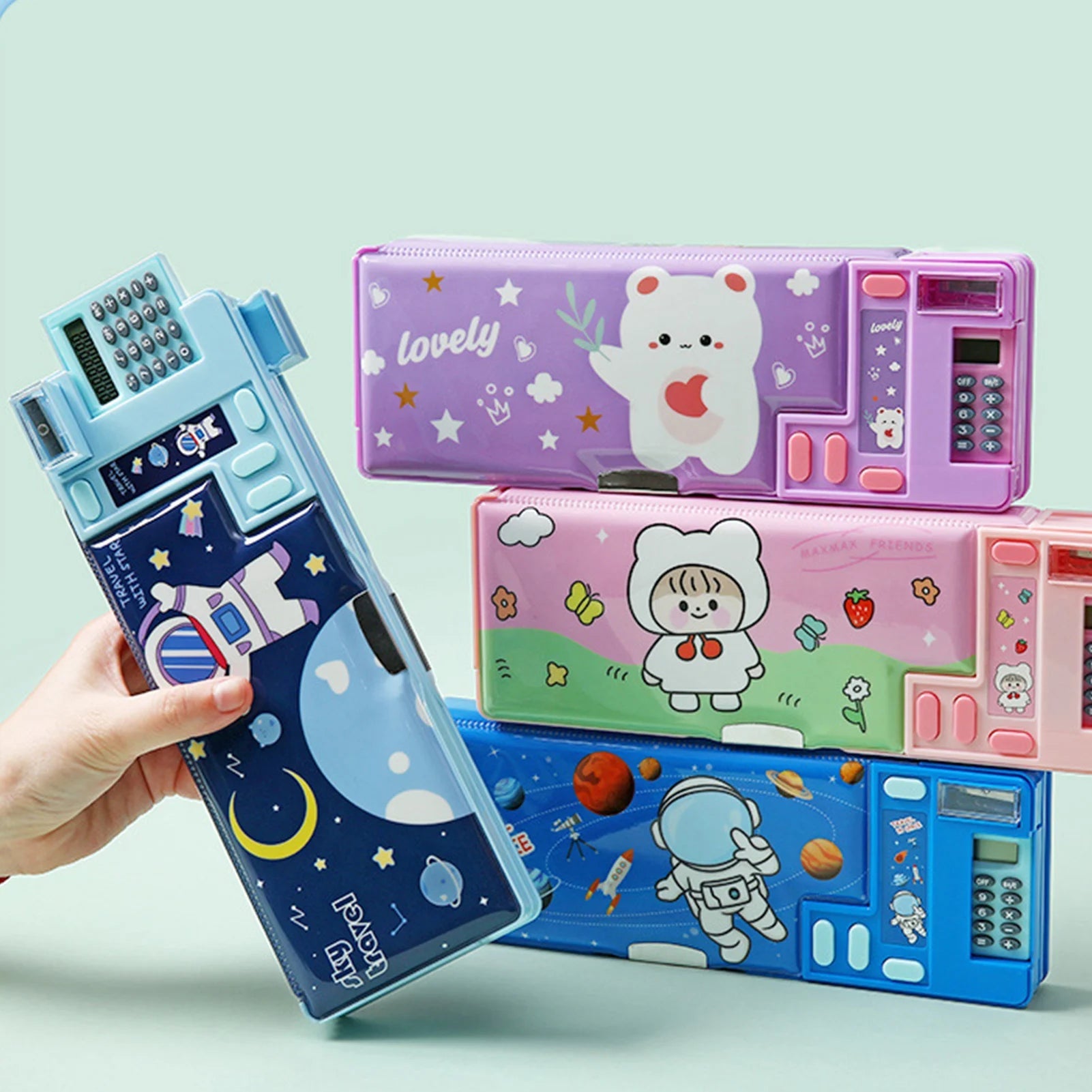 Pencil Cases Stationery Supplies School Cute Cartoon Universe Large Capacity Mulfunction with Calculator and Pencil Sharpener exovai.com