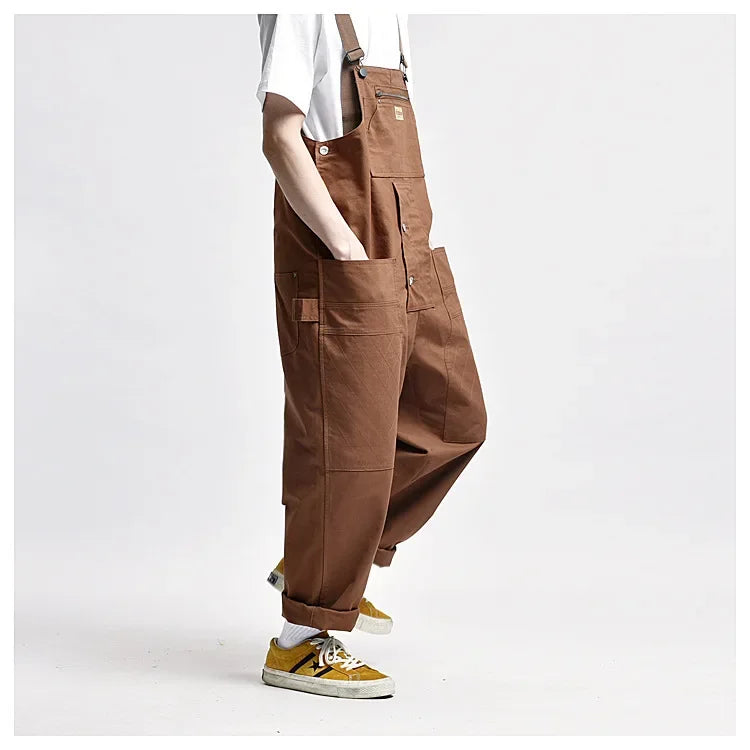 Japanese Style Loose Fit Jumpsuit Cargo Pants Bell Bottoms Dad Pants Ins Popular Same Style Tank For Men Women exovai.com