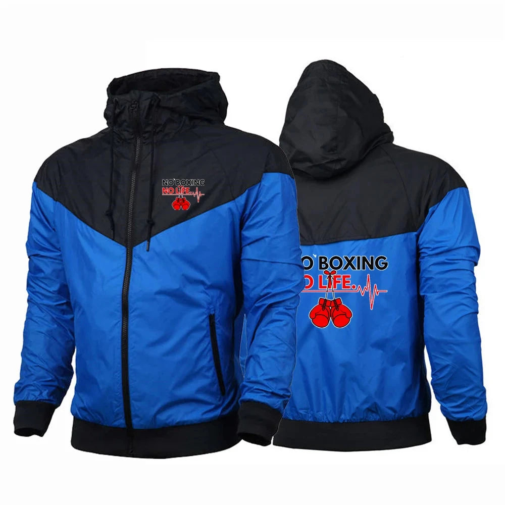 2025 No Boxing No Life Gym Men's Spring and Autumn Thin Windproof Casual Hooded Color Matching Fashion Printing Windbreaker Coat exovai.com