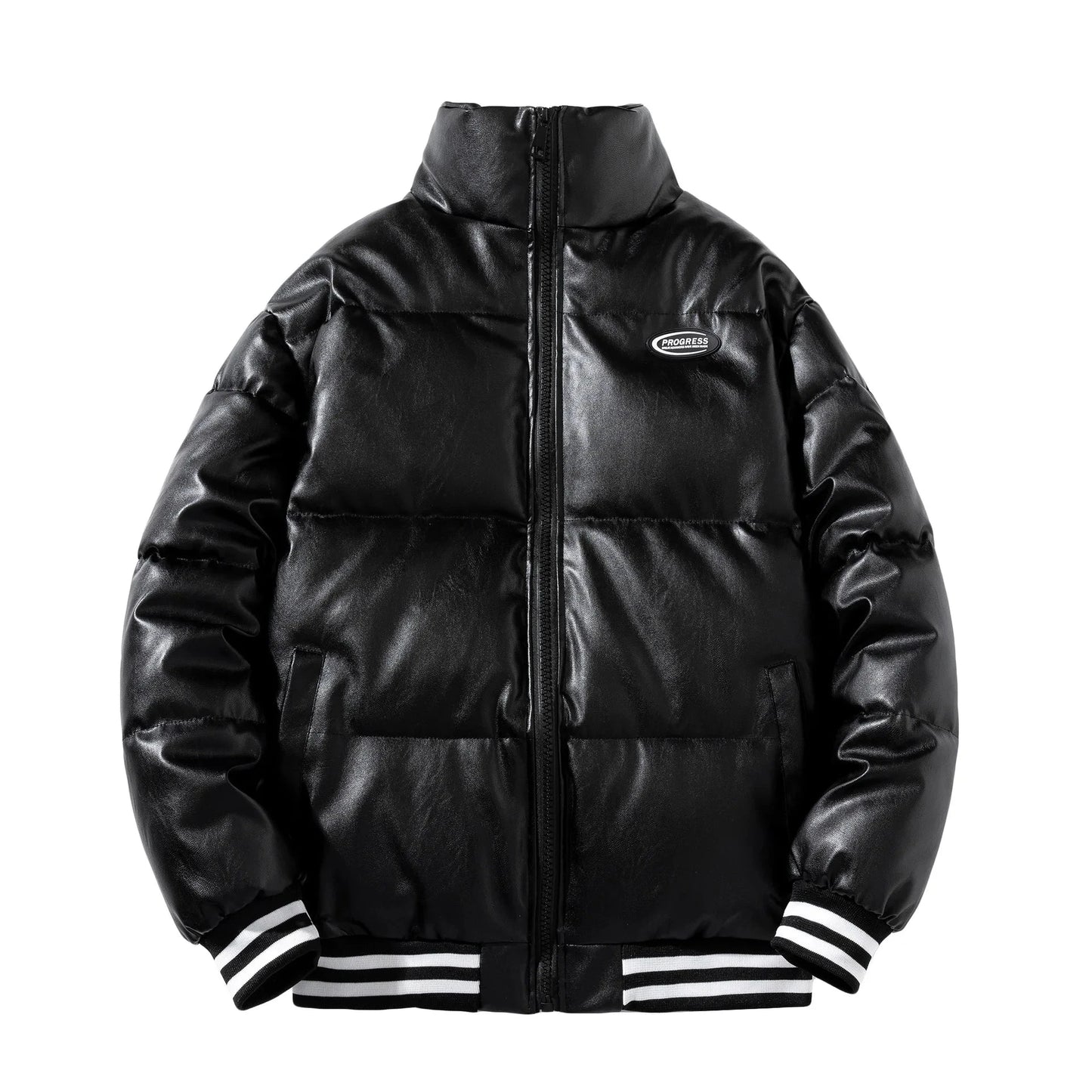 Winter Men's Parka Jacket Cotton-padded PU Leather Casual Coats Bomber Jacket Man Warm Parka Mens Puffy Cotton Clothes exovai.com