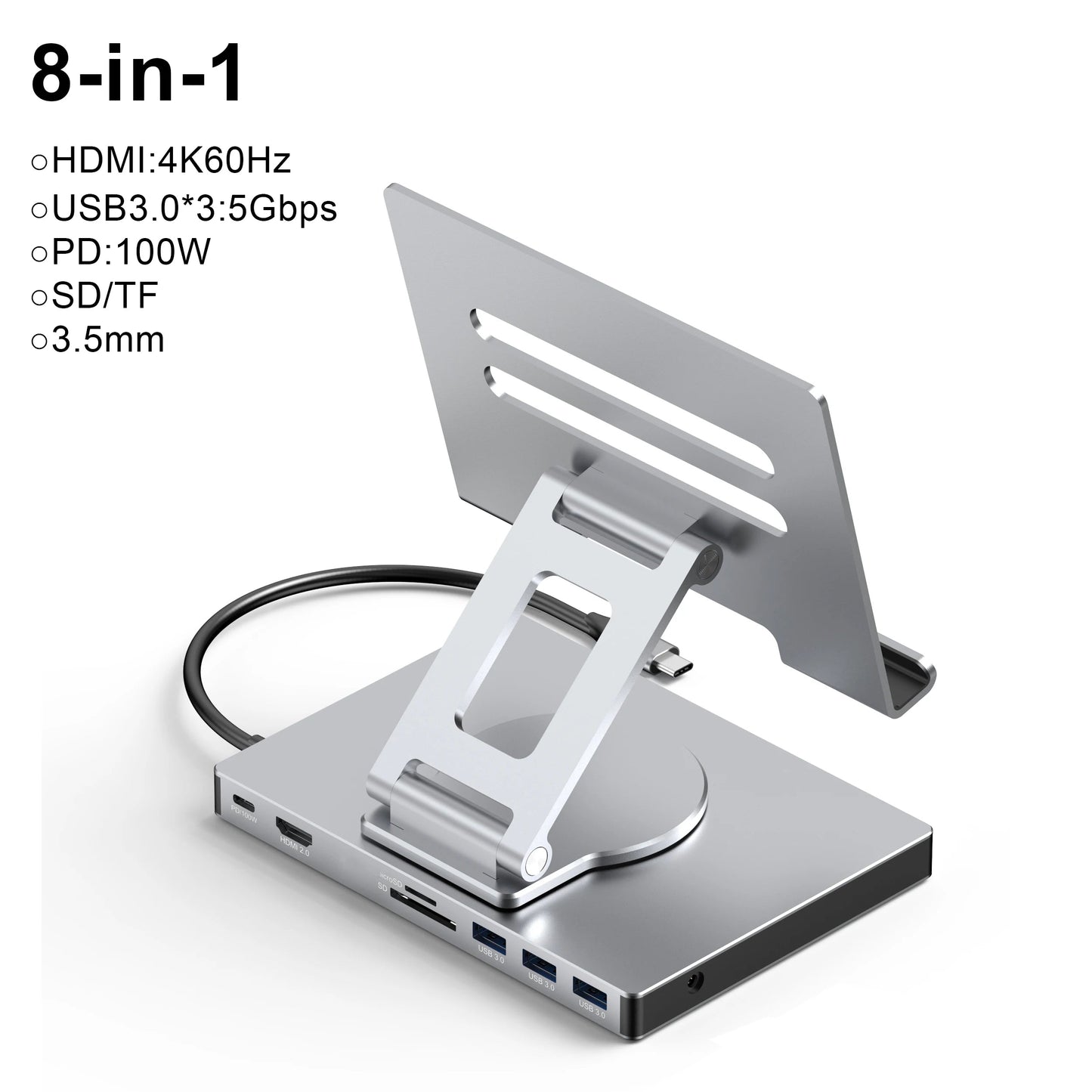 9-in-1 USB C HUB Tablet Holder Station 4K/60Hz HDMI USB3.0 1000Mbps Ethernet Data Transfer 360 Docking Stand for Tablet Phone exovai.com