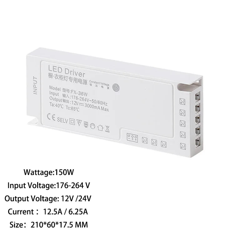 LED Cabinet Light Strip Light Transformer DC 12V 24V Lighting Power Supply DuPont Port Driver 24W 36W 60W 100W 150W exovai.com