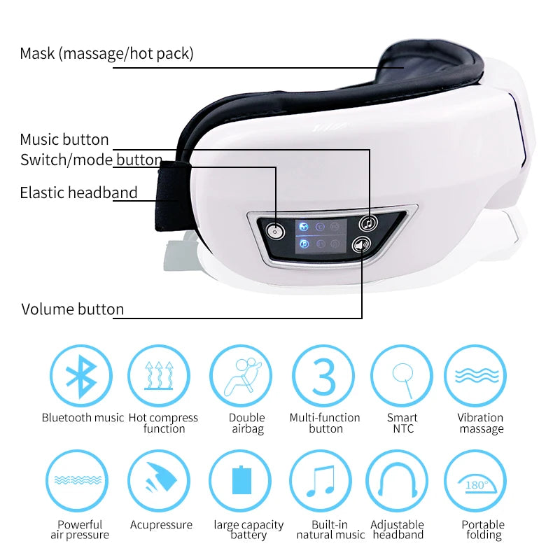 Eye Massager with Smart Airbag Compress Vibration Heating Eye Care Instrument Bluetooth Music Massage Relax Improve Eye Fatigue exovai.com
