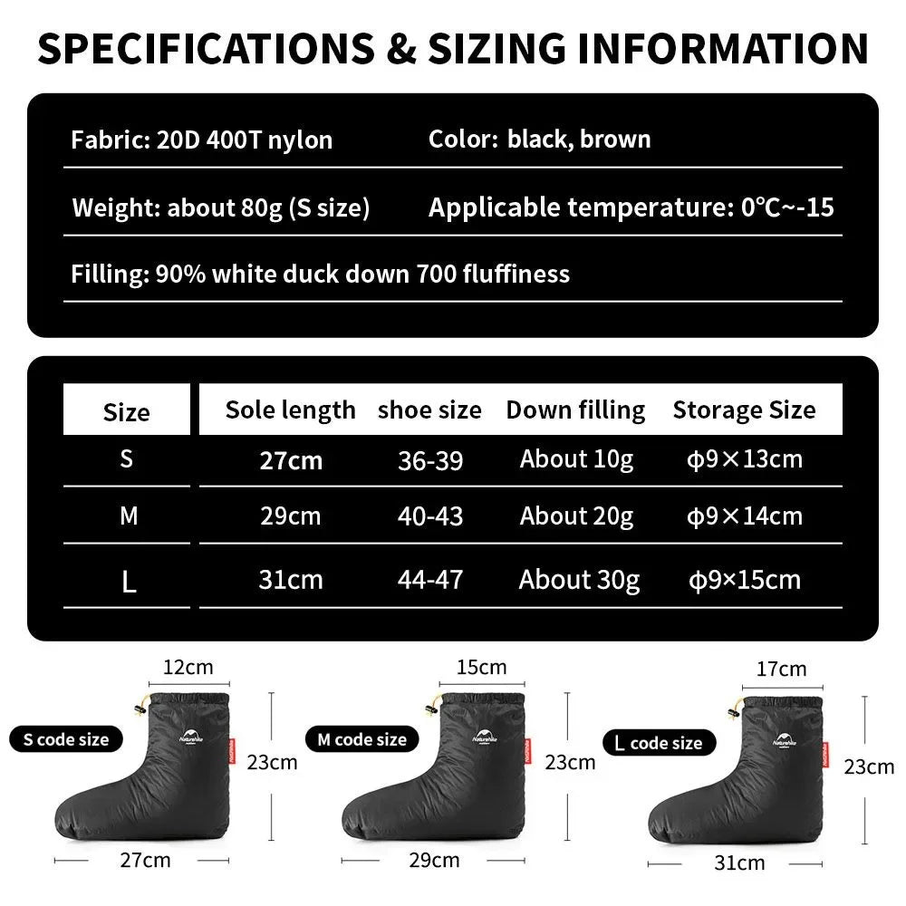 Naturehike Winter Warm Down Shoes Cover Outdoor -15℃~0℃ Waterproof Windproof Goose Duck Down Thermal Feet Cover Unisex Down Boot exovai.com