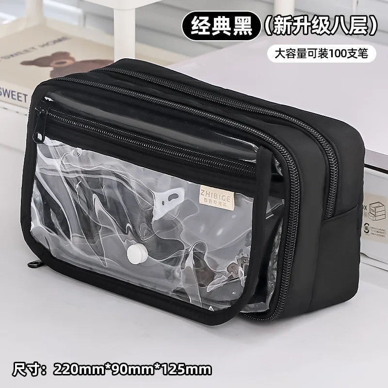 New Pencil Bag Kawaii Student Translucent Stationery Box DIY Large Capacity Stationery Storage Bag School Stationery Supplies exovai.com