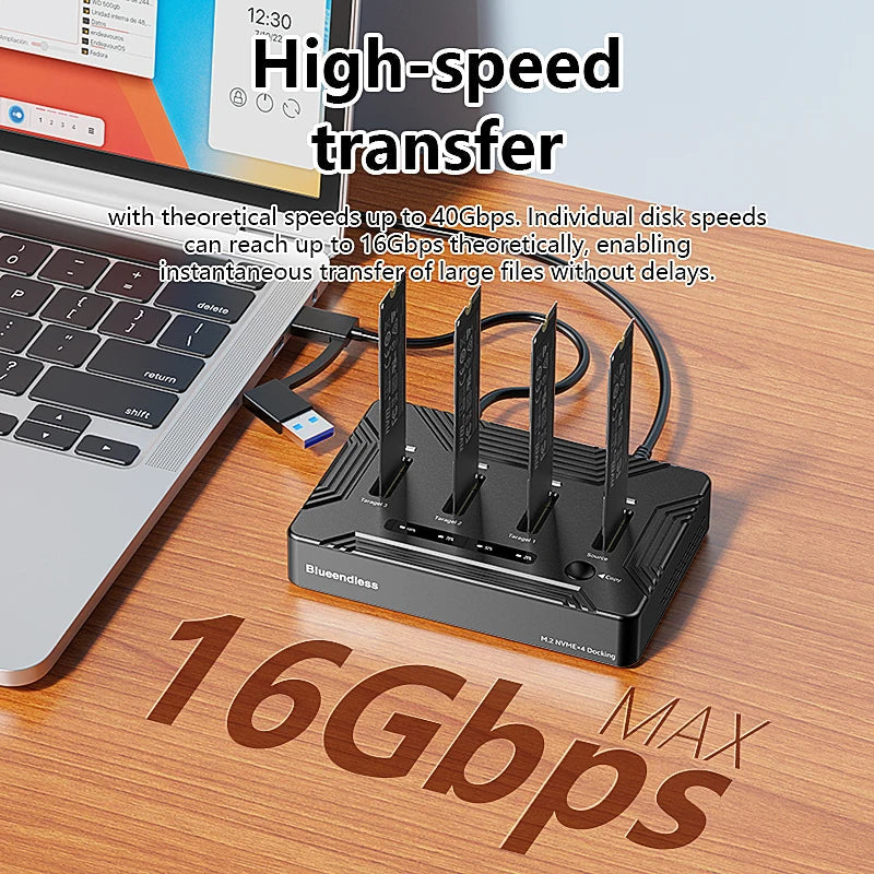Blueendless 4 bay M.2 NVME SSD Docking Station with offline clone USB4 40Gbps M2 Nvme PCIE SSD enclosure external harddisk case exovai.com