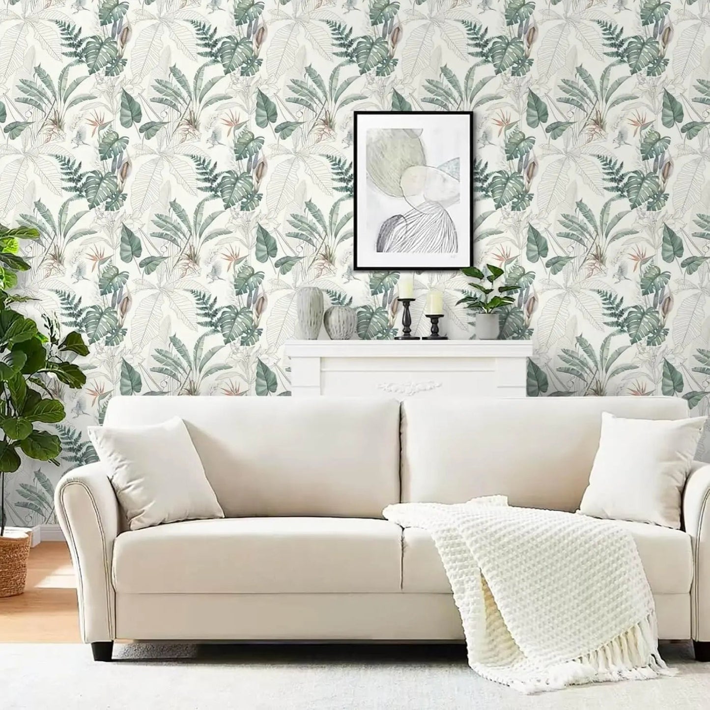Tropical Palm Leaf Peel and Stick Wallpaper Light Green Olive Palm Tree Leaf Self Adhesive Wall Paper Removable Contact Paper exovai.com