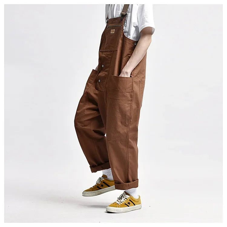 Japanese Style Loose Fit Jumpsuit Cargo Pants Bell Bottoms Dad Pants Ins Popular Same Style Tank For Men Women exovai.com