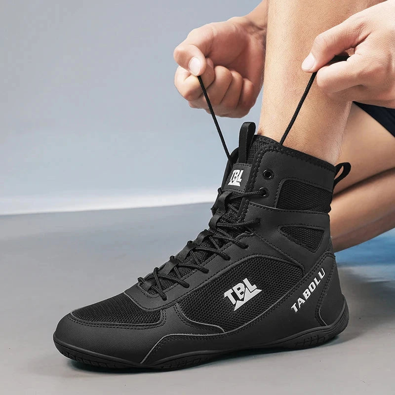 Wrestling shoes male Boxing Shoes Fighting Sanda Strength High Top Shoes light fighting Boots Weightlifting shoe Sneakers exovai.com