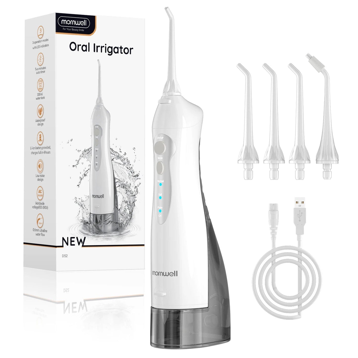 Water Dental Flosser Teeth Picks 4 Jets 3 Modes Portable Cordless D52 Water Flosser for Teeth Cleaner IPX7 Waterproof Oral Picks exovai.com