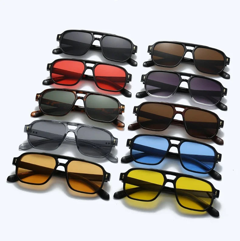 New Retro Double Bridge Square Sunglasses For Women Men Fashion Luxury Design Rivets Sun Glasses Trending Shades UV400 Eyeglasse exovai.com