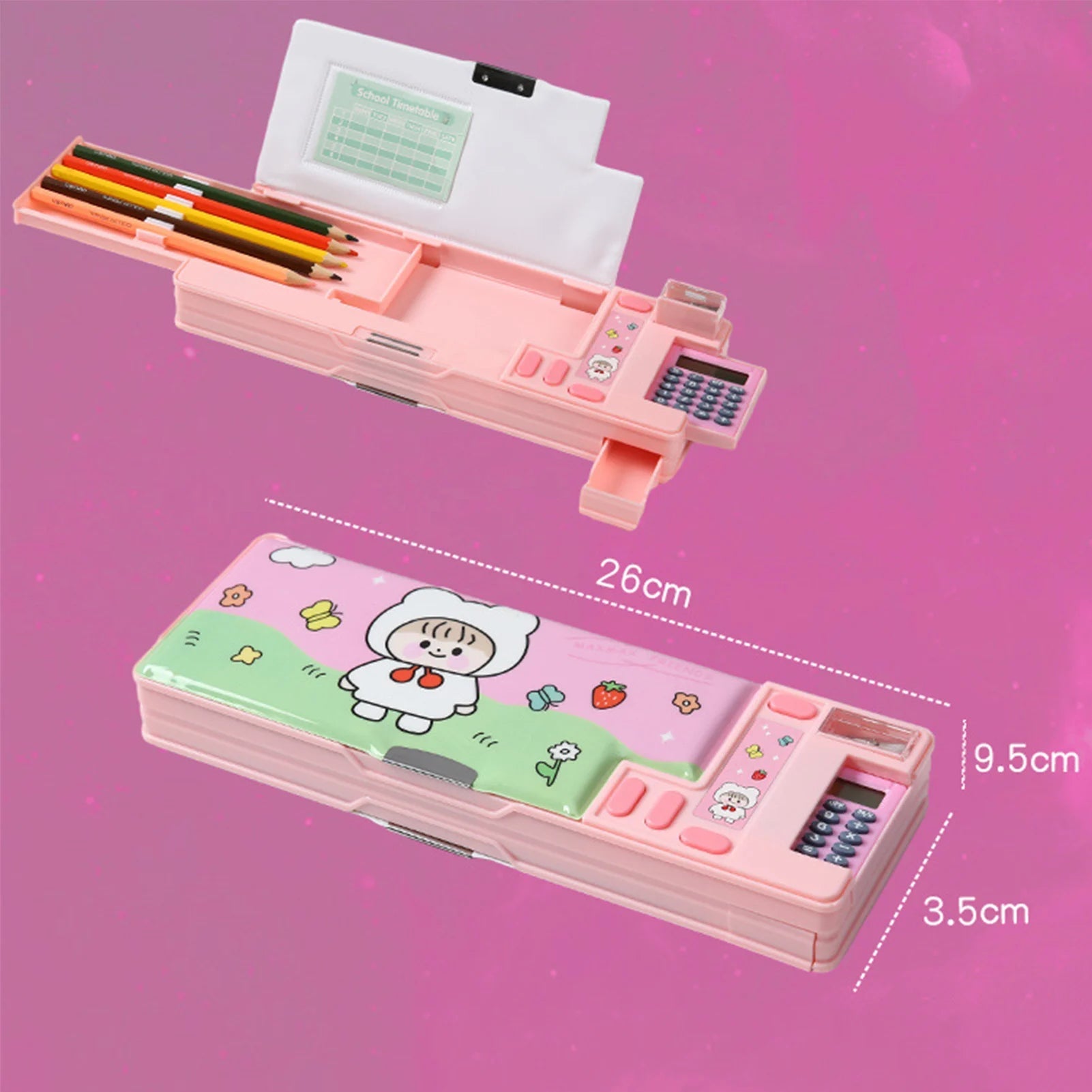 Pencil Cases Stationery Supplies School Cute Cartoon Universe Large Capacity Mulfunction with Calculator and Pencil Sharpener exovai.com