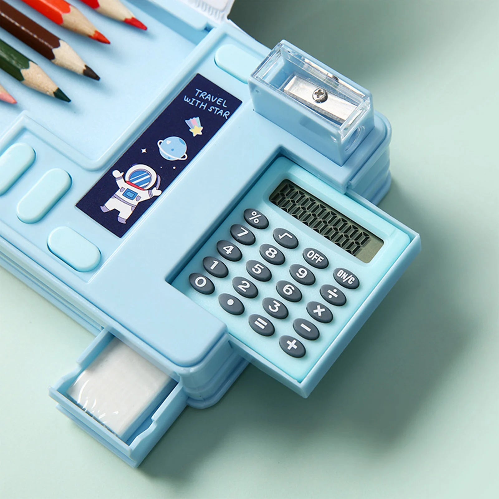 Pencil Cases Stationery Supplies School Cute Cartoon Universe Large Capacity Mulfunction with Calculator and Pencil Sharpener exovai.com