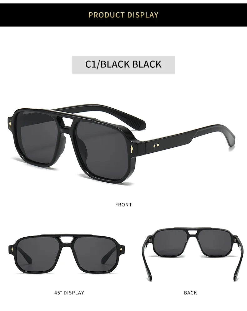 New Retro Double Bridge Square Sunglasses For Women Men Fashion Luxury Design Rivets Sun Glasses Trending Shades UV400 Eyeglasse exovai.com