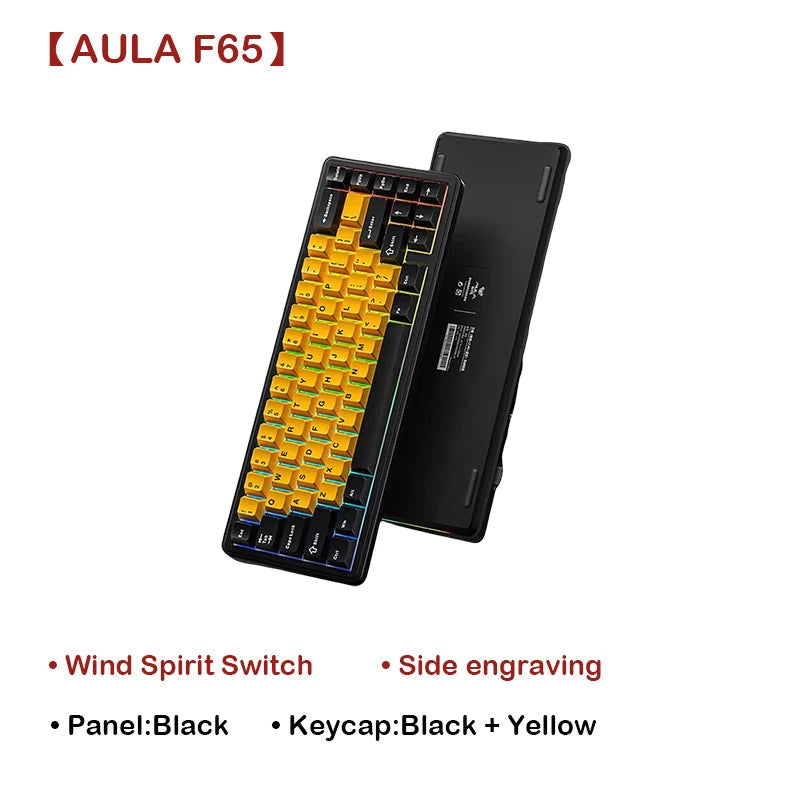 AULA F65 Mechanical Keyboard Three Mode Custom Wireless/Bluetooth/Wired Connection Full Key Hot-swapable Office Gaming Esports exovai.com