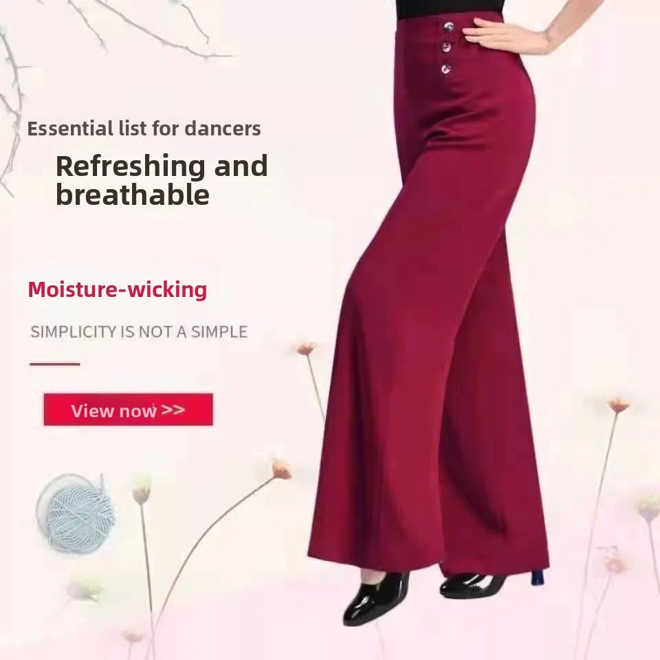 High Waist Wide Leg Pants Women's Spring Autumn Long Drapey Latin Dance Pants Modern Dance Trousers for Women Commute Sle exovai.com