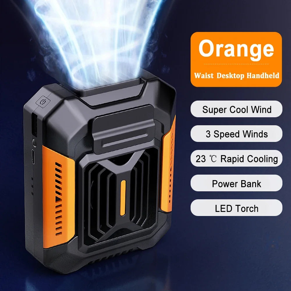 2025 Waist Clip Neck Fan Portable Mini Hangheld Fan USB Rechargeable Small Outdoor Camping Waist Fan with Power Bank LED Light exovai.com