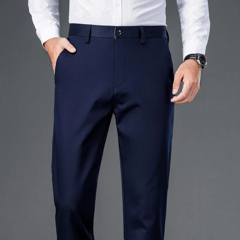 Men's lightweight business casual pants with micro elasticitymen's quick drying pantsnew straight leg office black deep bluepant exovai.com