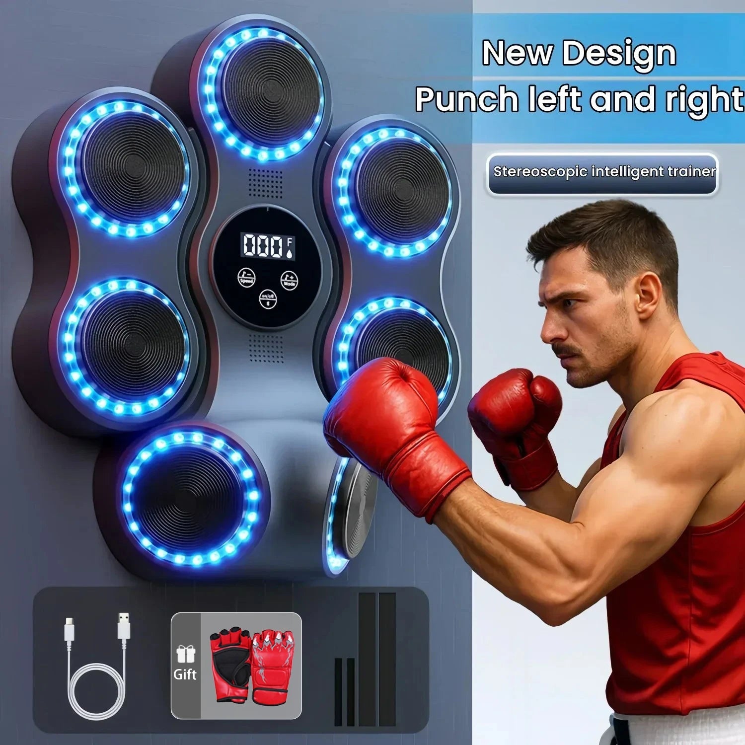 9 Speeds 11 Modes Boxing Equipment for Home with LED Sound Boxing Reaction Training Kids Adults Relaxing Music Boxing Machine exovai.com