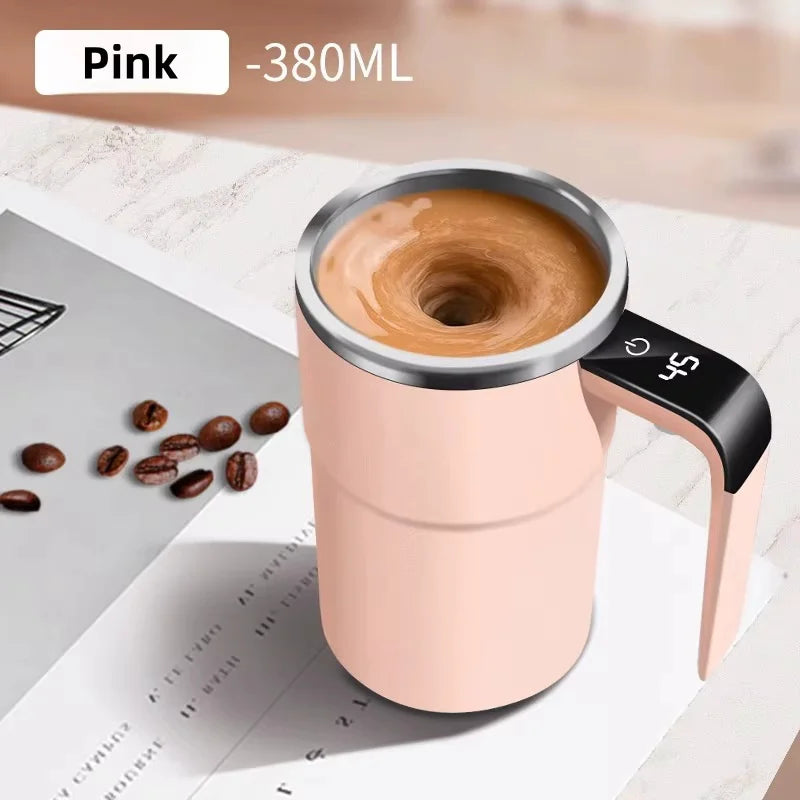 380ML Electric Coffee Self Mixing Mug IP67 Waterproof Coffee Stirring Mug USB Charging Digital Display Automatic Magnetic Cup exovai.com